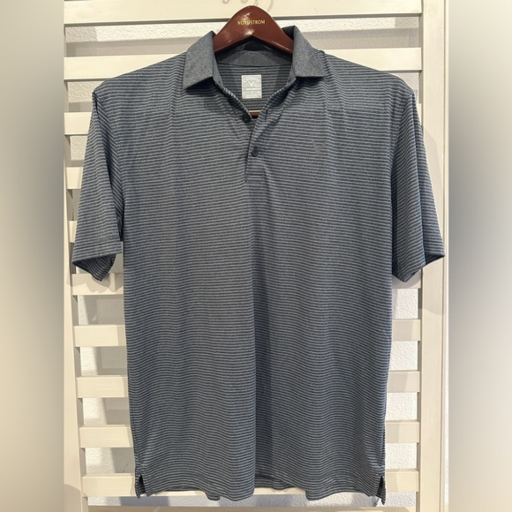 Callaway Polo Golf OPTI-DRI Short Sleeve Men's Gray Size Large Stripe Shirt
